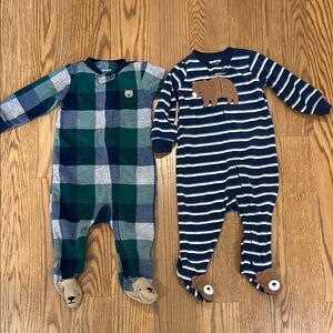 2 Carter’s Bear fleece footie pajamas 9 Months like new